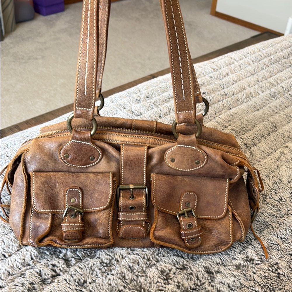 Brown Leather Roots Bag